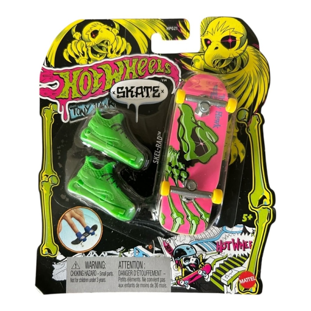 Hot Wheels Skate Neon Bones Tony Hawk Fingerboard and Removable Skate Shoes